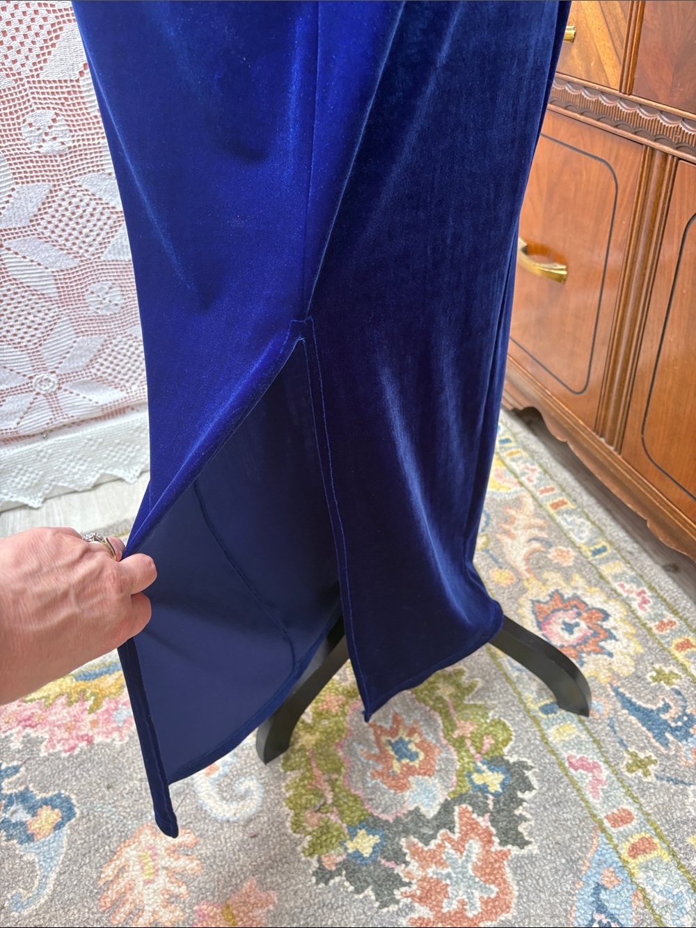 Vintage Blue Velvet Slip Dress | Made in Canada - Picture 8 of 11